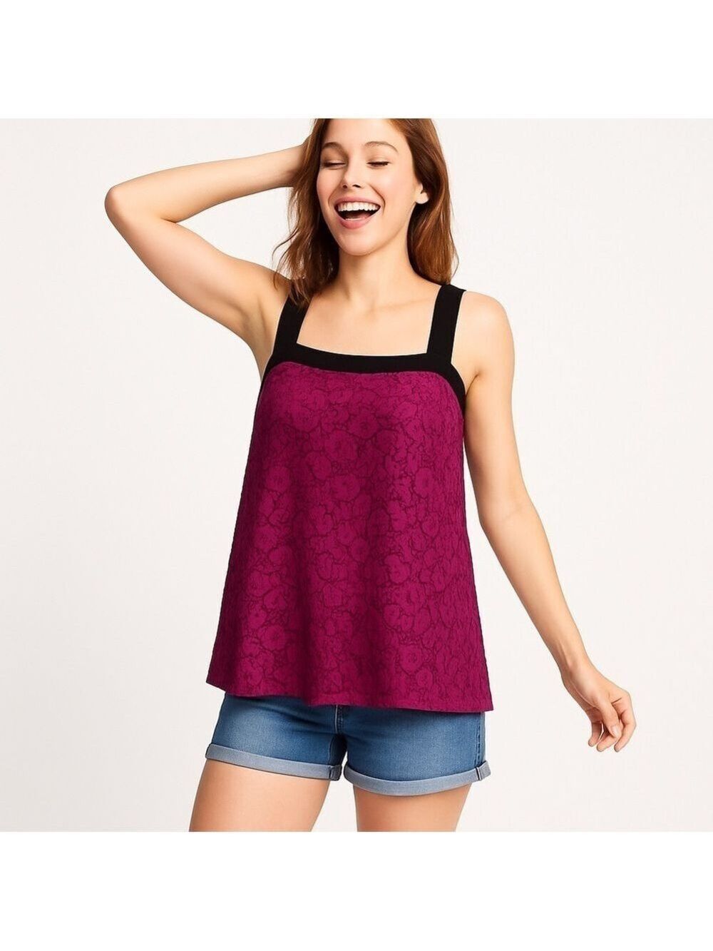Nicole by NICOLE MILLER Cranberry & Black
Lace Tank Top (S)